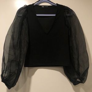Black puffer sleeve blouse